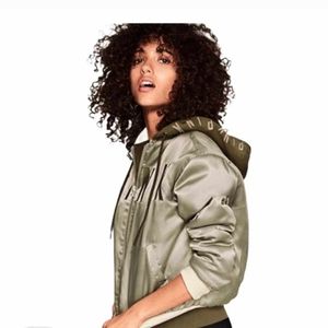 VICTORIA'S SECRET Hooded Bomber Jacket ARMY GREEN SIZE MEDIUM.